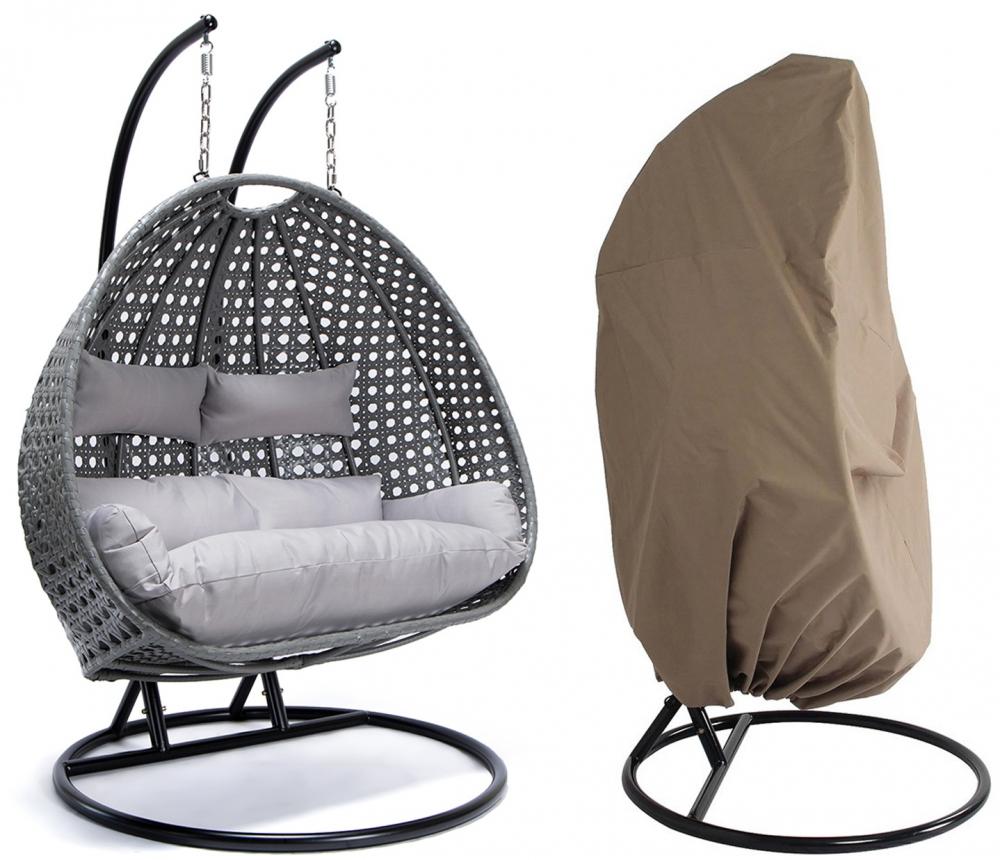 Deluxe Polyrattan Hängesessel TWIN grau oder braun mit Abdeckung<br>(Variante: Hängesessel grau + Abdeckung) Deluxe Polyrattan Hängesessel TWIN grau oder braun mit Abdeckung<br>(Variante: Hängesessel grau + Abdeckung)